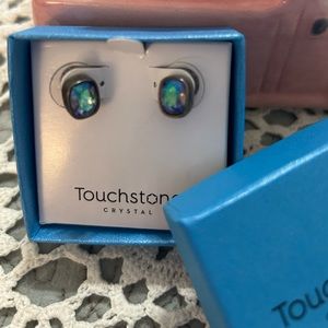 Touchstone Crystal by Swarovski Retired Post Earrings. Oxidized silver plating.